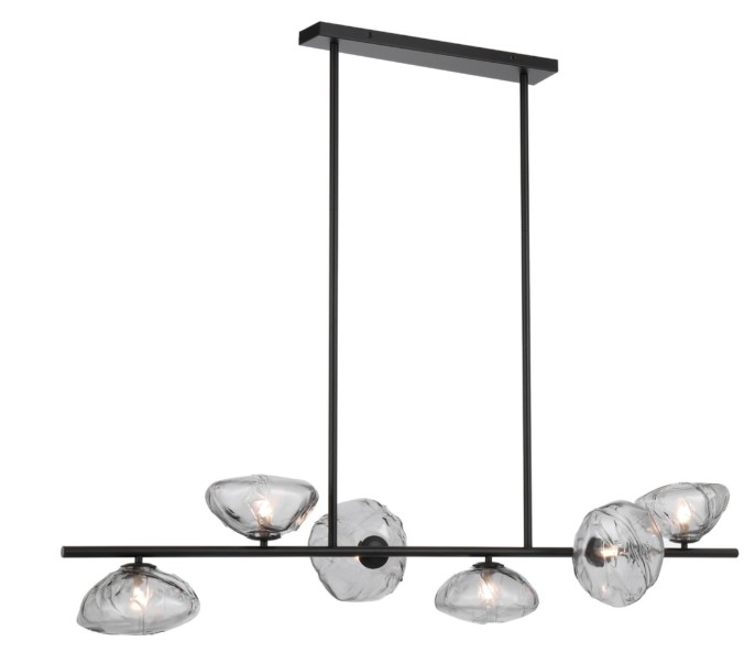 ZECCA 6 LIGHT LINEAR PENDANT BLACK AND SMOKE GLASS